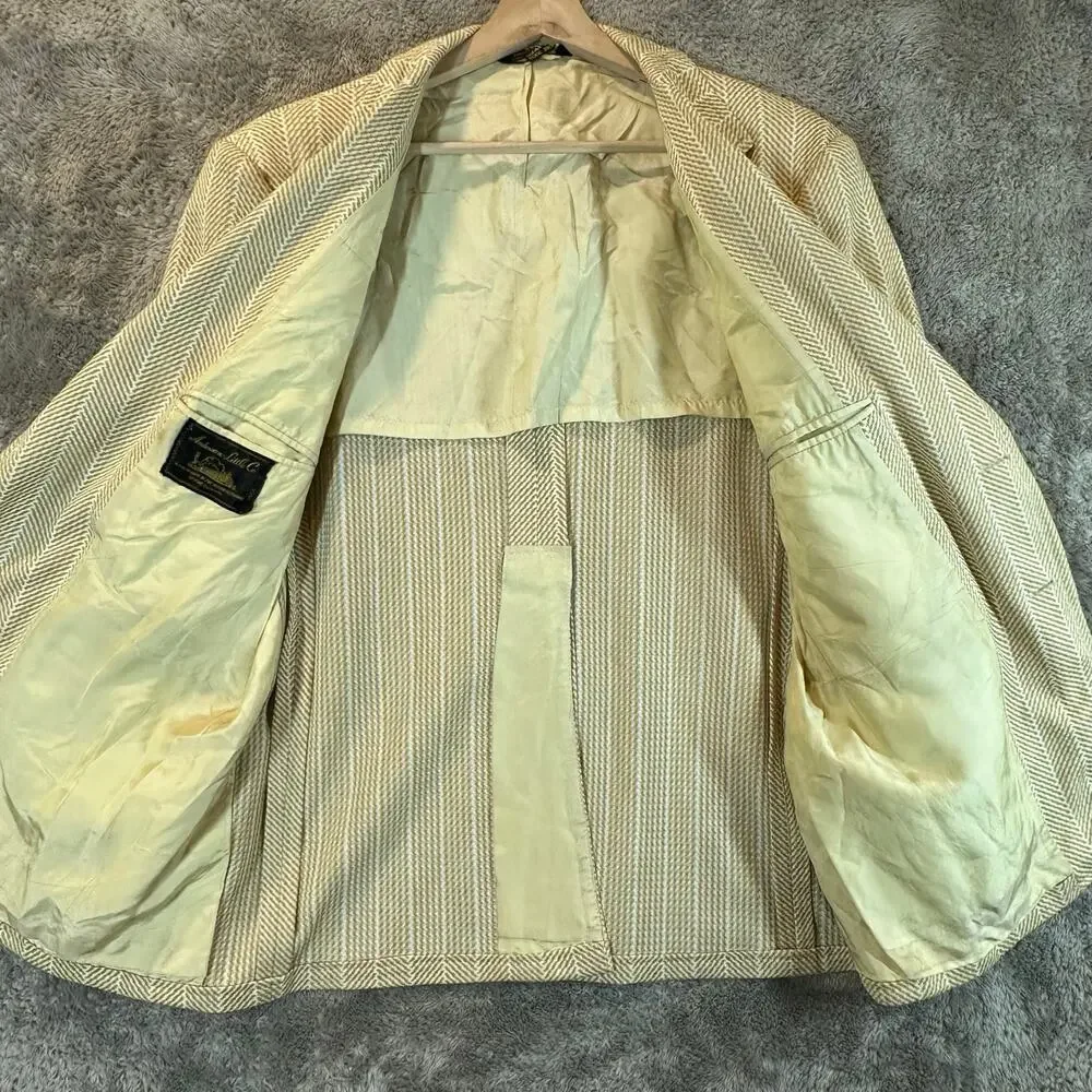 Vintage 70s Anderson L. Blazer Sport Coat Jacket Yellow Herringbone Leisure Suit